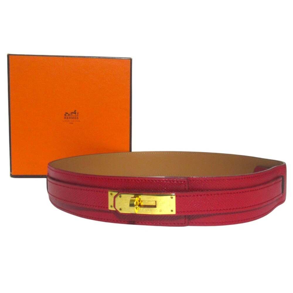 HERMES Kelly Leather Belt, Size 70, Red with Gold-colored Hardware, V Stamp, ... - Picture 6 of 6